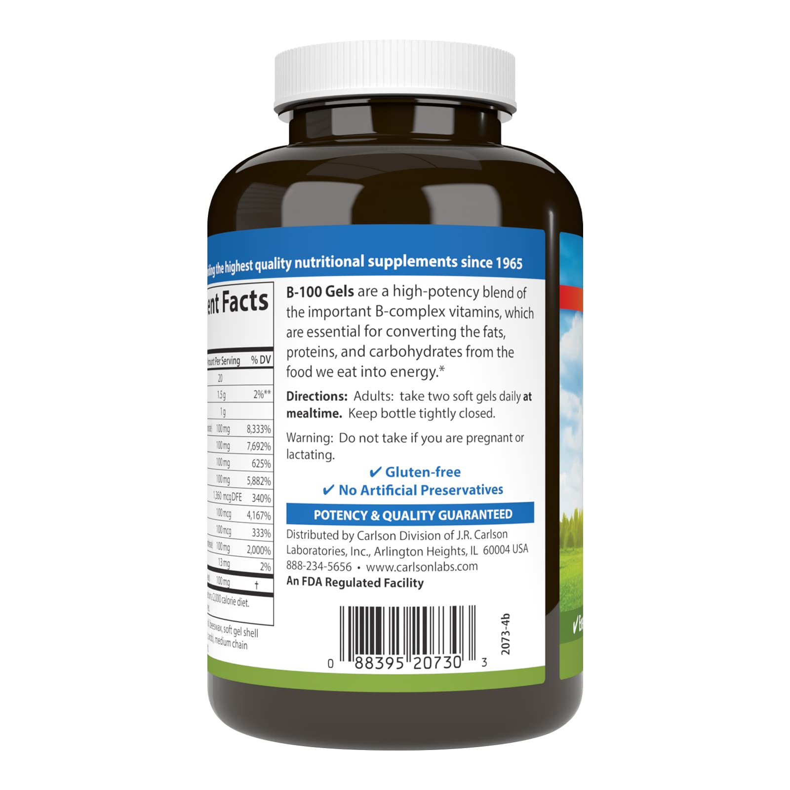 Carlson - B-100 Gels, High-Potency Vitamin B Complex, Energy Production, Cellular Support & Optimal Wellness, 100 Softgels - Image 3