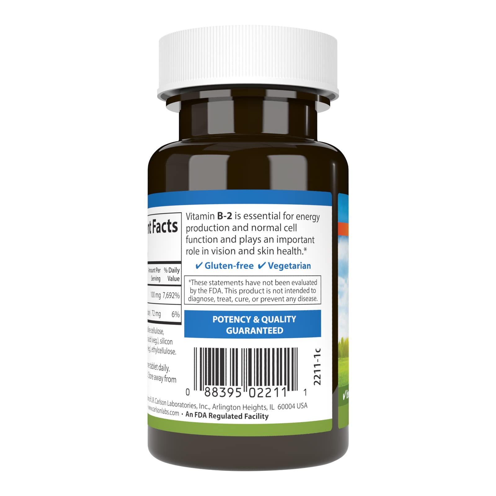 Carlson - B-2, 100 mg Riboflavin, Energy Production, Vision Support & Healthy Skin, 100 Vegetarian Tablets - Image 3