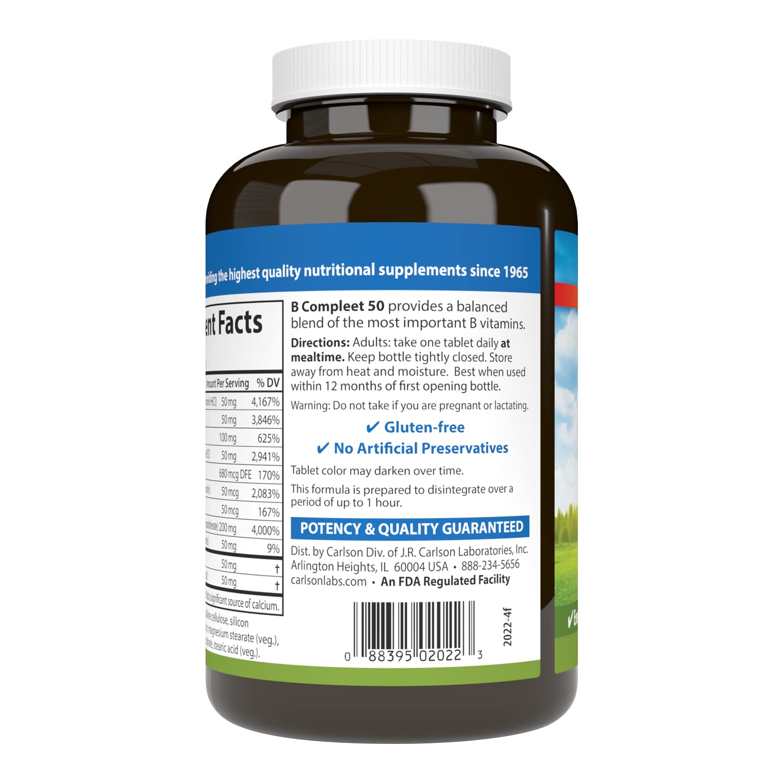 Carlson - B Compleet 50, Balanced Vitamin B Complex, Energy Production, Cellular Support & Optimal Wellness, 250 Tablets - Image 3