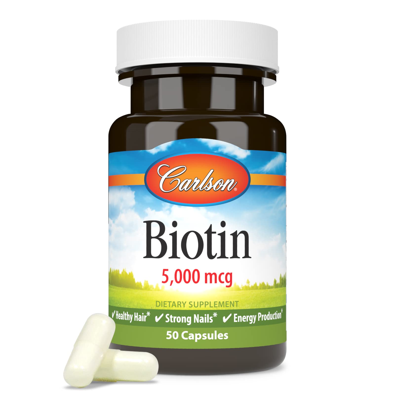 Carlson - Biotin, 5000 mcg, Healthy Hair, Strong Nails & Energy Production, 50 Capsules - Image 5