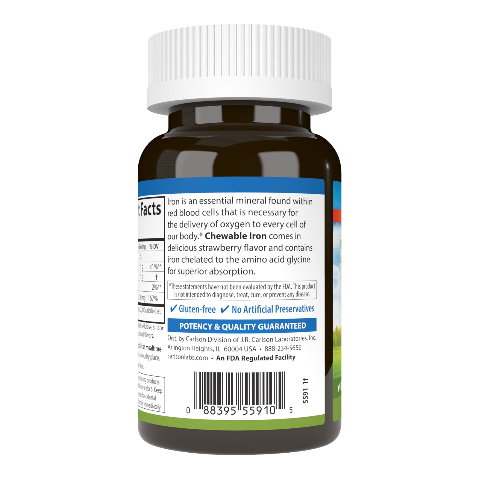 Carlson - Chewable Iron, 30 mg, Superior Absorption, Blood Health, Energy Production & Optimal Wellness, Natural Strawberry Flavor, 60 Tablets - Image 3