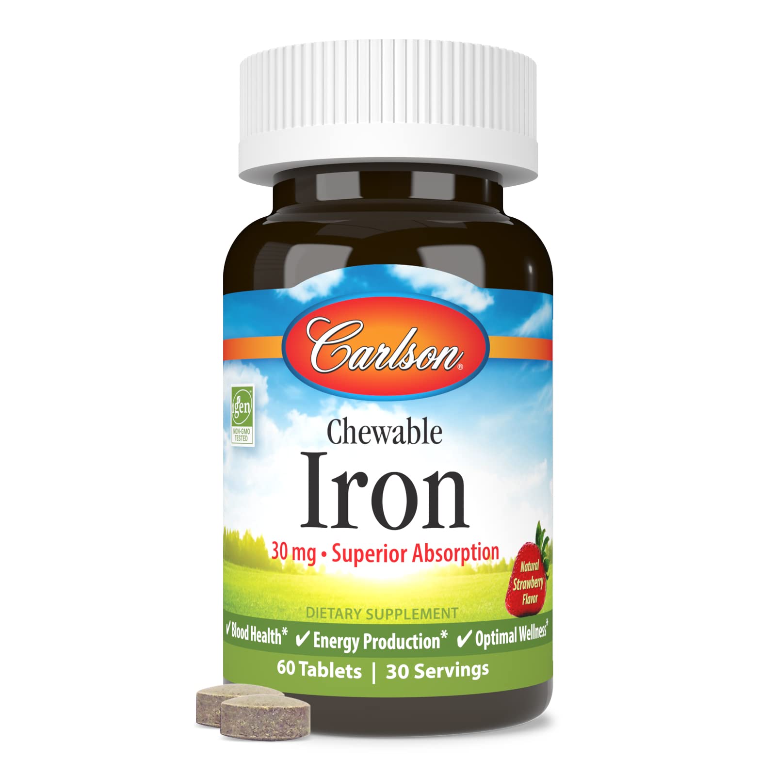 Carlson - Chewable Iron, 30 mg, Superior Absorption, Blood Health, Energy Production & Optimal Wellness, Natural Strawberry Flavor, 60 Tablets - Image 5