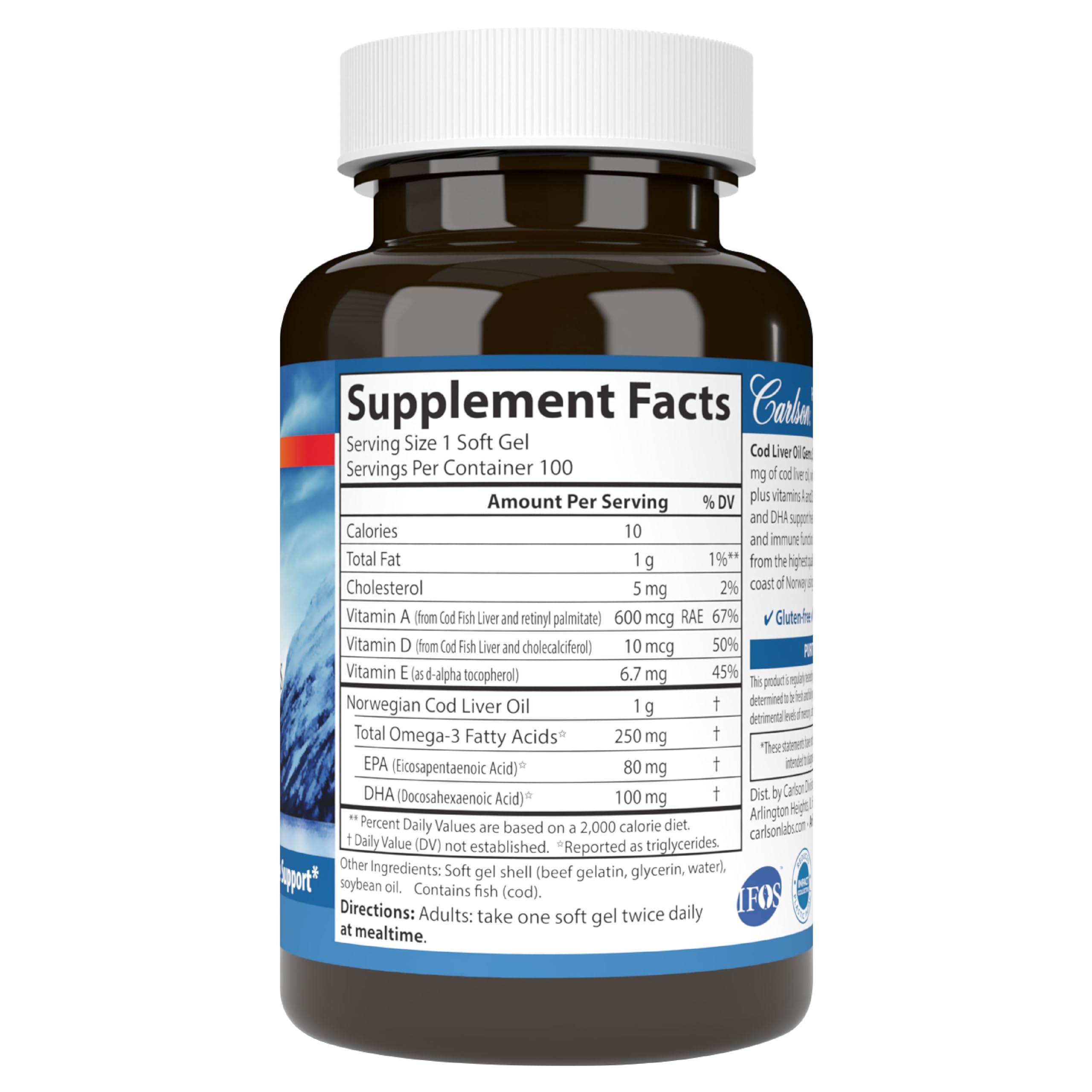 Carlson - Cod Liver Oil, Super 1000 mg + Vitamins A & D3, Wild Norwegian, Sustainably Sourced, 100 Softgels - Image 7