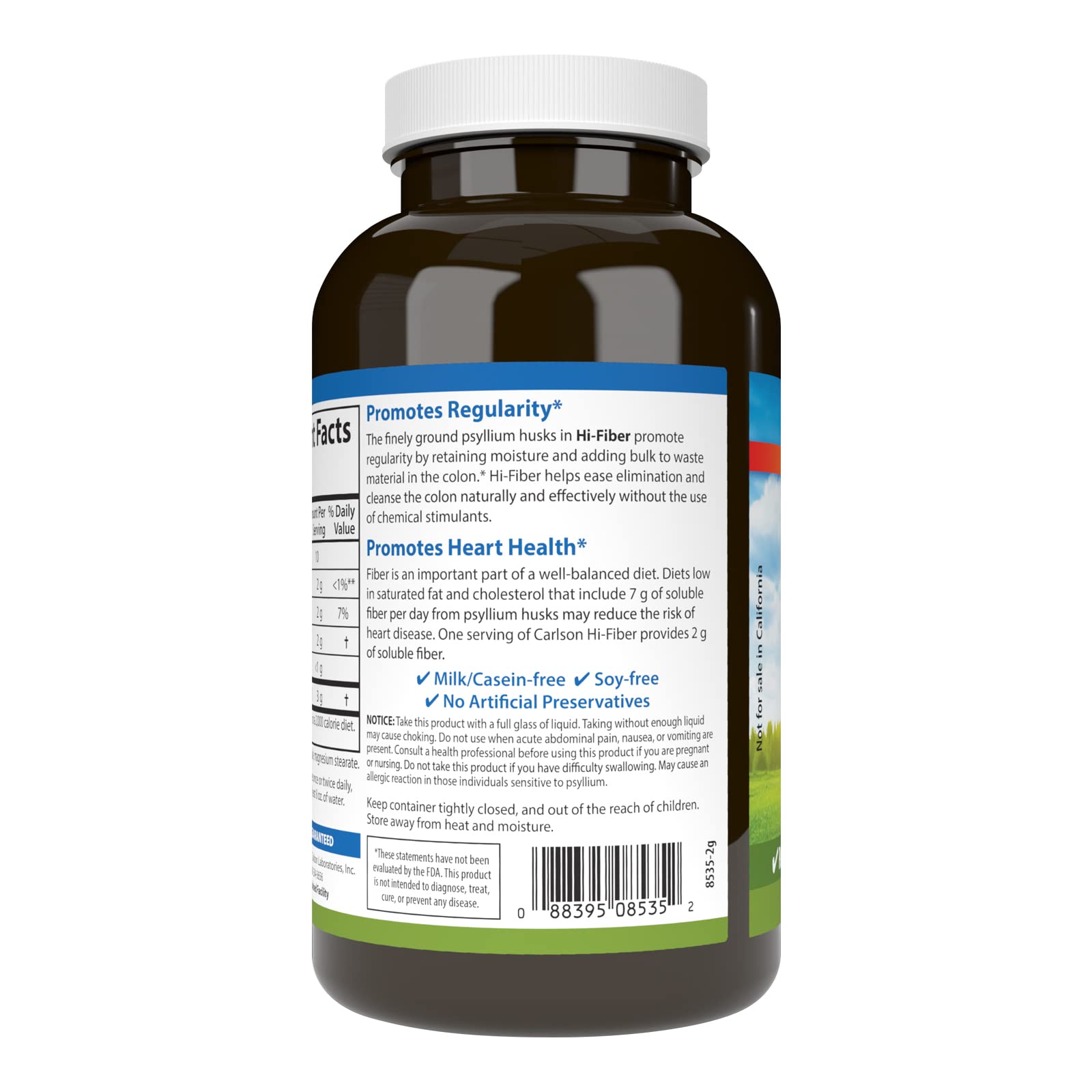 Carlson - Hi-Fiber, 3 g, Psyllium Husk Capsules, Regularity, Colon Health & Heart Function, 300 Capsules - Image 3