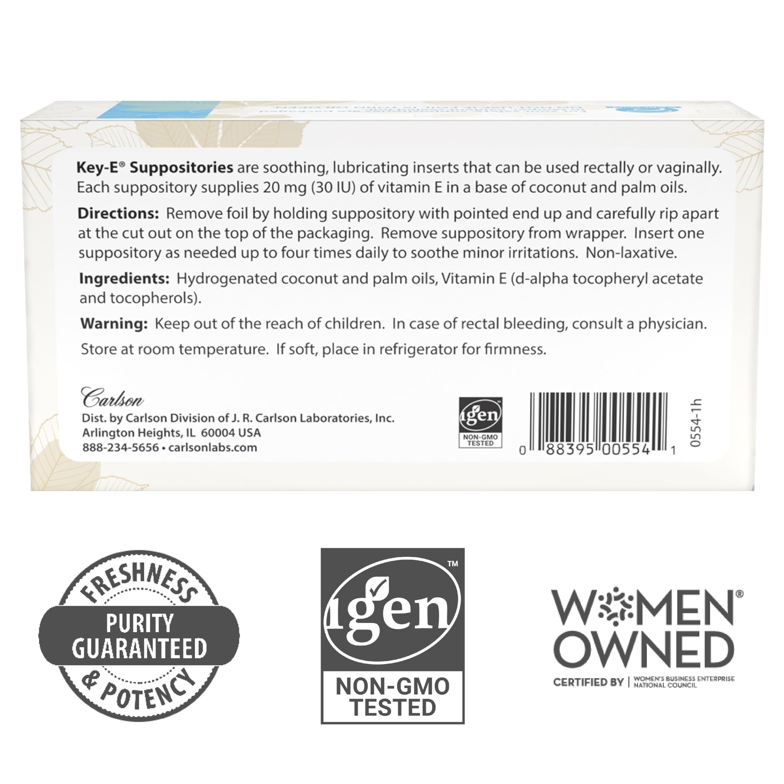 Carlson - Key-E Suppositories, 30 IU Vitamin E Suppository, Lubricates Dry Areas, Treatment for Women and Men, Vaginal & Rectal, 24 Count - Image 7