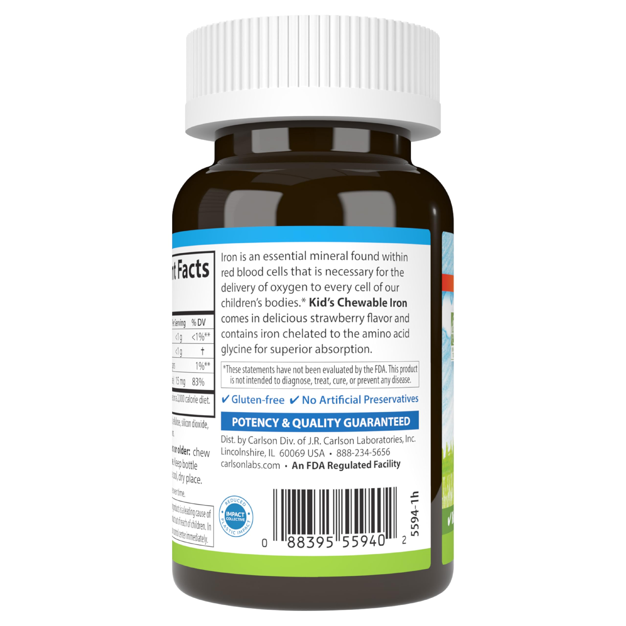 Carlson - Kid's Chewable Iron, 15 mg, Superior Absorption, Blood Health, Energy Production & Optimal Wellness, Natural Strawberry Flavor, 60 Tablets - Image 9