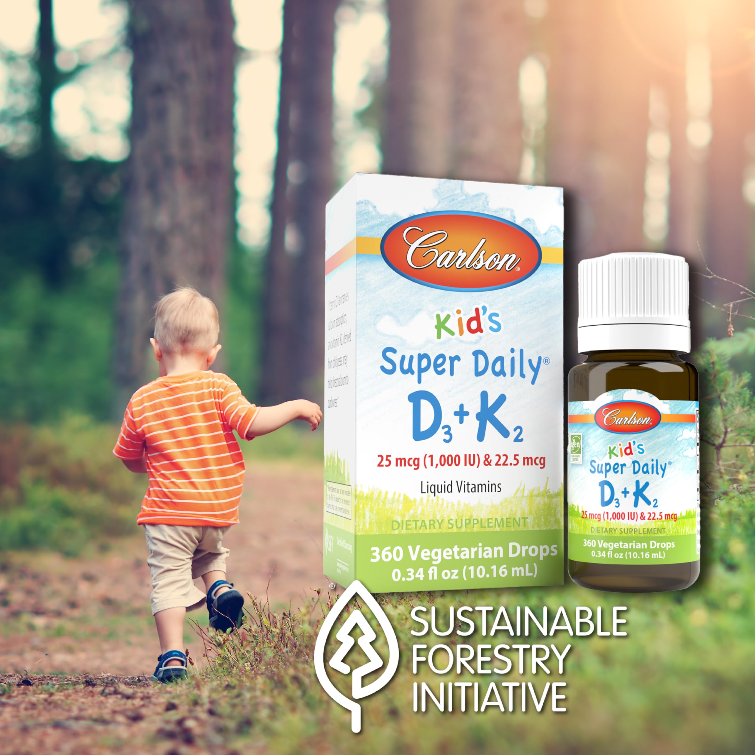 Carlson - Kid's Super Daily D3+K2, 25 mcg (1,000 IU) D3 & 22.5 mcg K2, Vitamin D Drops with Vitamin K2, Liquid Vitamins, 1000 IU Vitamin D3, Heart & Bone Health, 1-Year Supply, Unflavored, 360 Drops - Image 4