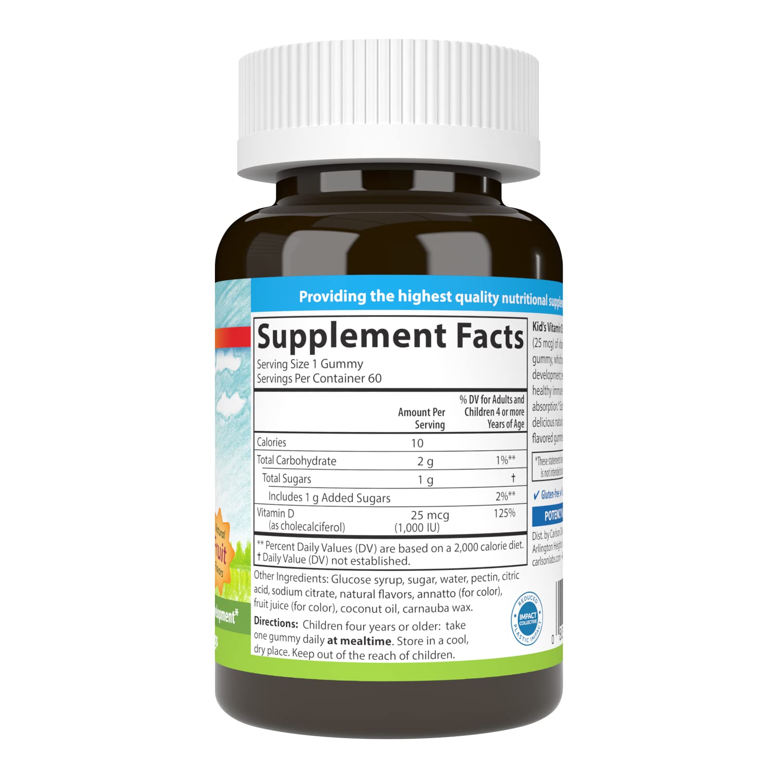 Carlson - Kid's Vitamin D3 Gummies, 1000 IU (25 mcg), Bone Health & Immune Support, Growth & Development, Vitamin D Gummies, D3 Gummy Vitamins, Natural Fruit Flavors, 60 Vegetarian Gummies - Image 7