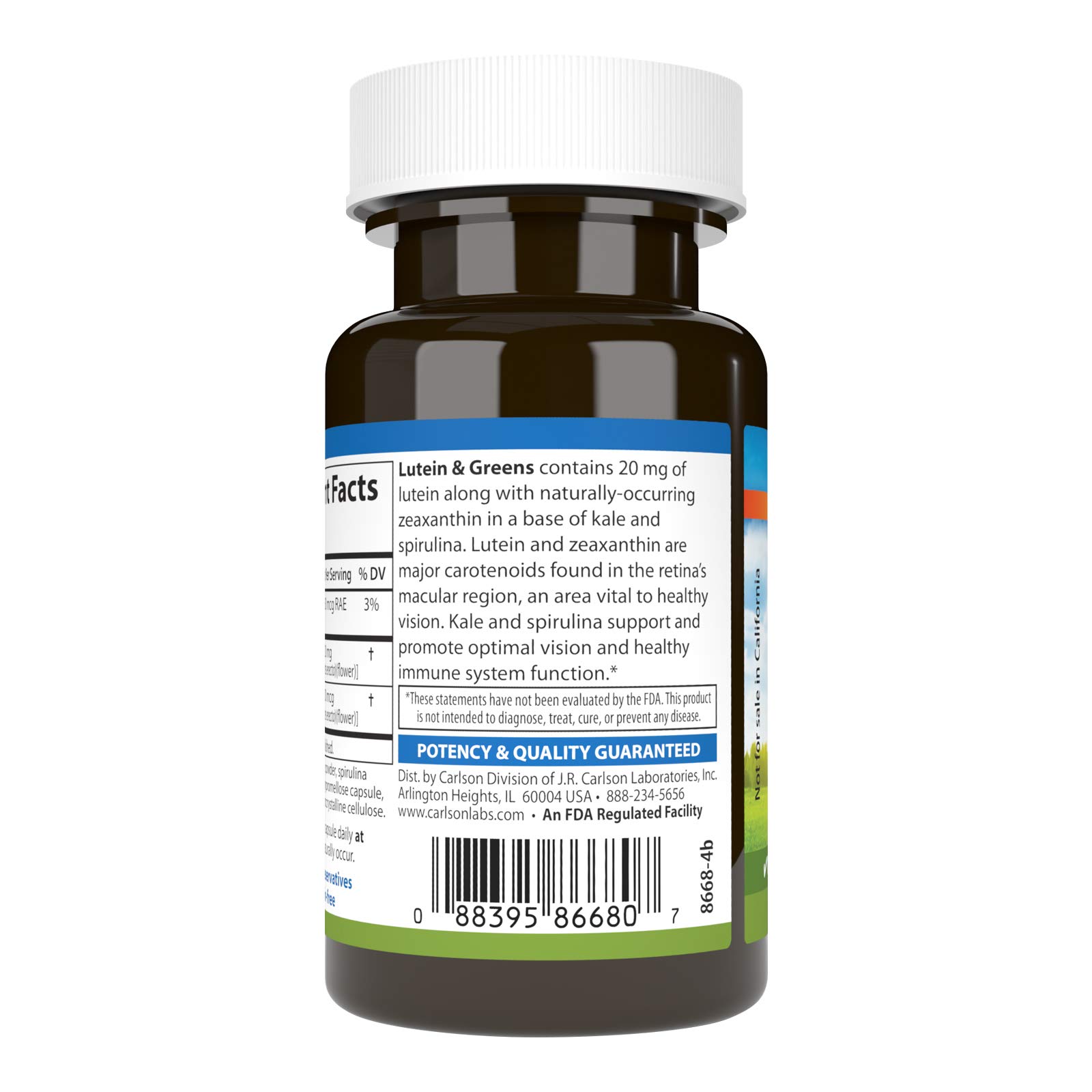 Carlson - Lutein & Greens, 20 mg, Vision Support & Eye Function, Antioxidant, 30 Vegetarian Capsules - Image 3
