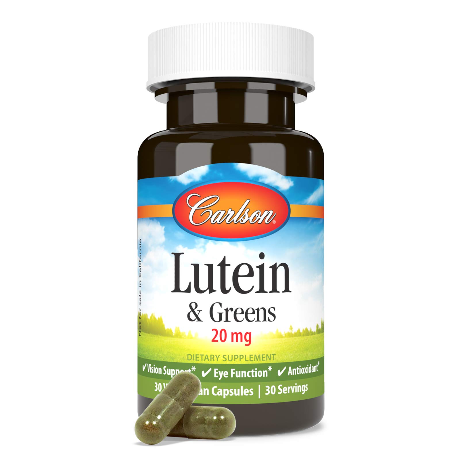 Carlson - Lutein & Greens, 20 mg, Vision Support & Eye Function, Antioxidant, 30 Vegetarian Capsules - Image 5