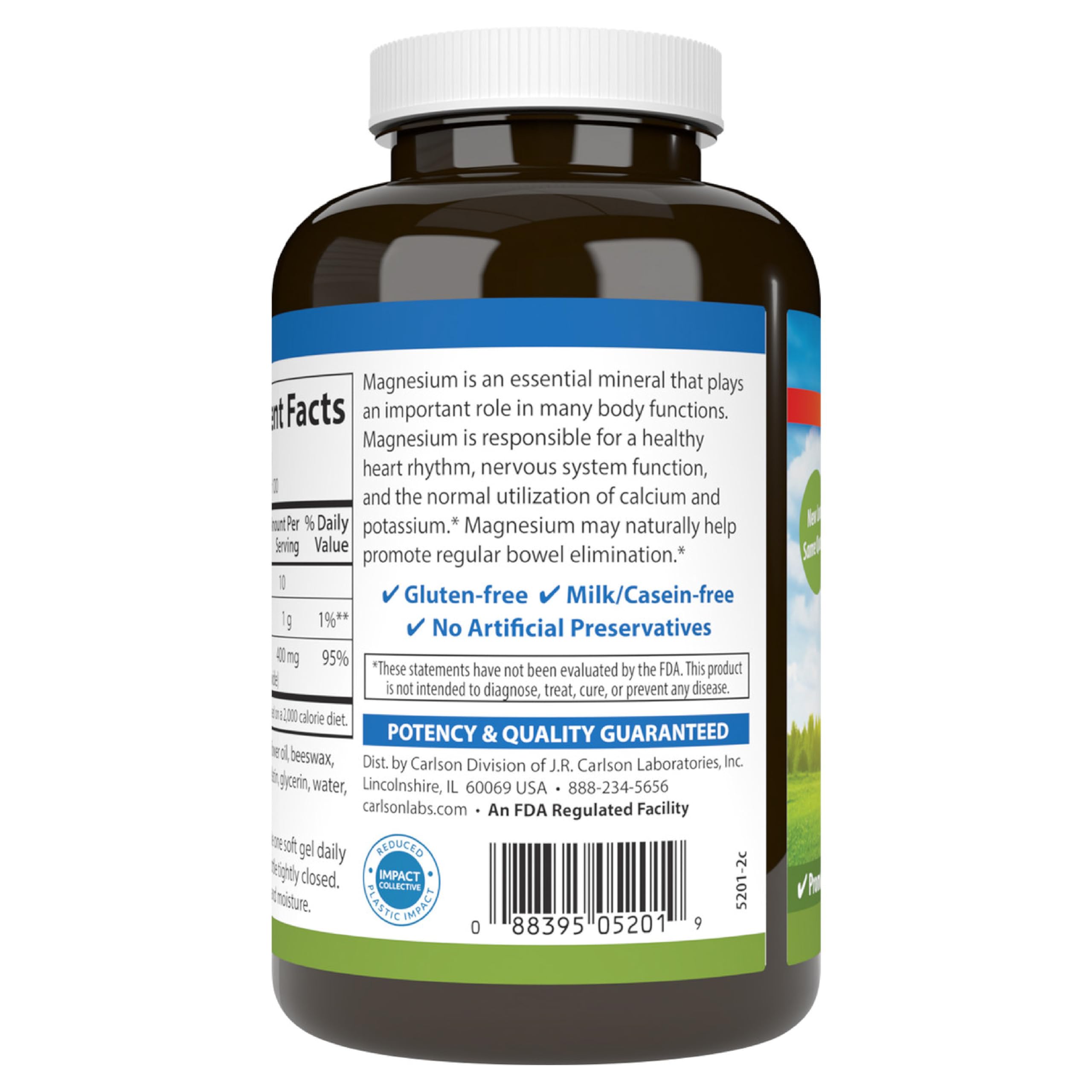 Carlson - Magnesium Gels, 400 mg of Magnesium per Softgel, Heart & Muscle Support, Magnesium Gel Caps, Bowel Function, Magnesium Supplement, 250 Softgels - Image 7