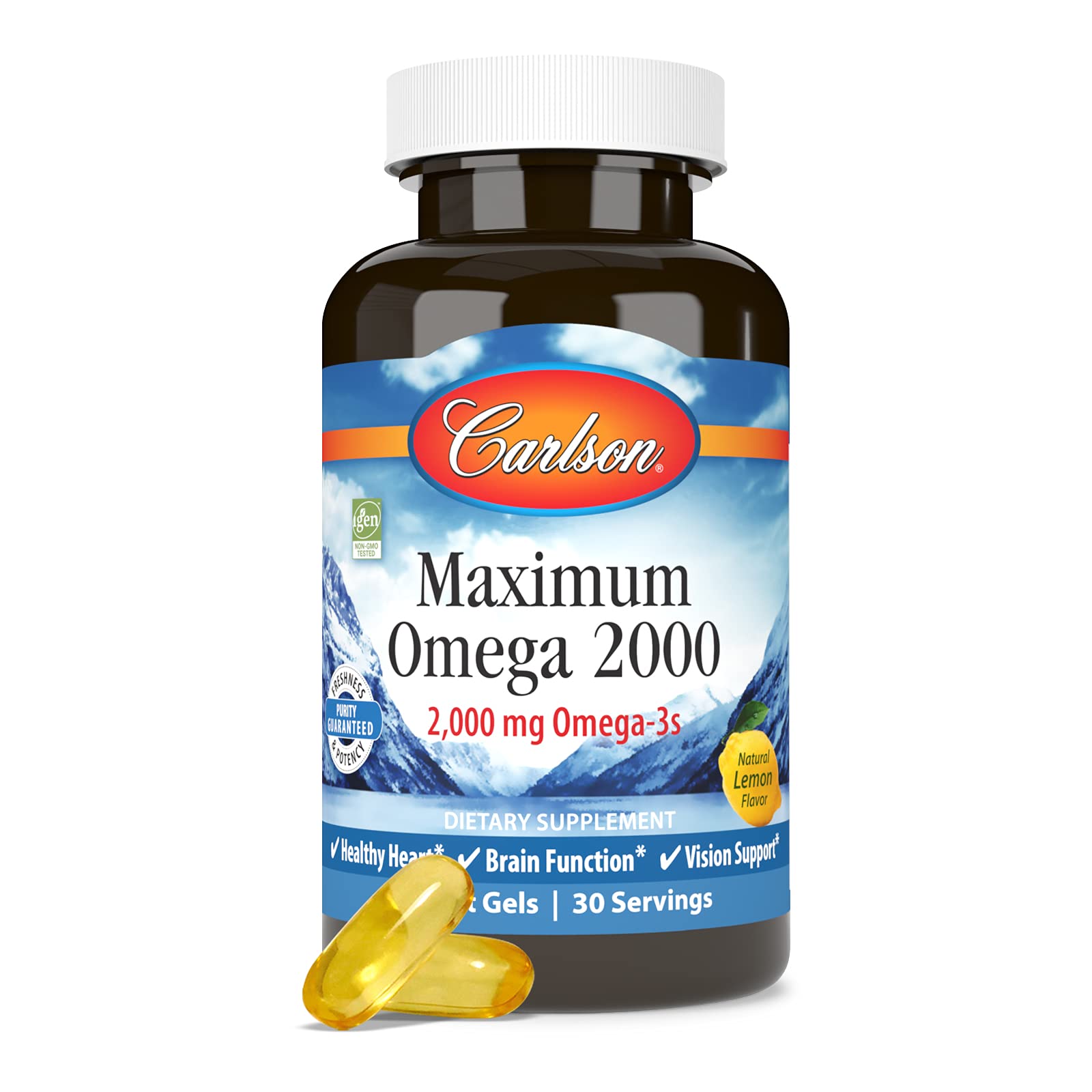 Carlson - Maximum Omega 2000, 2000 mg Omega-3 Fatty Acids Including EPA and DHA, Wild-Caught, Norwegian Fish Oil Supplement, Sustainably Sourced Fish Oil Capsules, Lemon, 60 Softgels - Image 5
