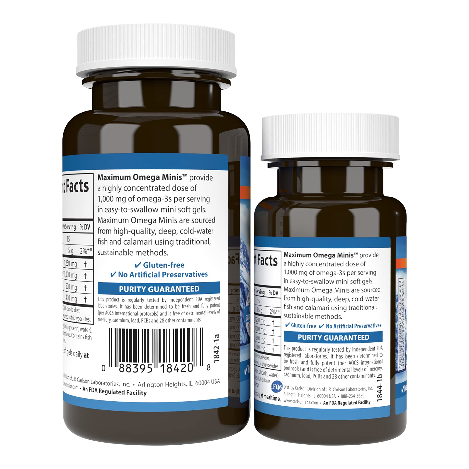 Carlson - Maximum Omega Minis, 1000 mg Omega-3s, Heart Function, Brain Support & Healthy Aging, Lemon, 60+20 Mini Softgels - Image 3