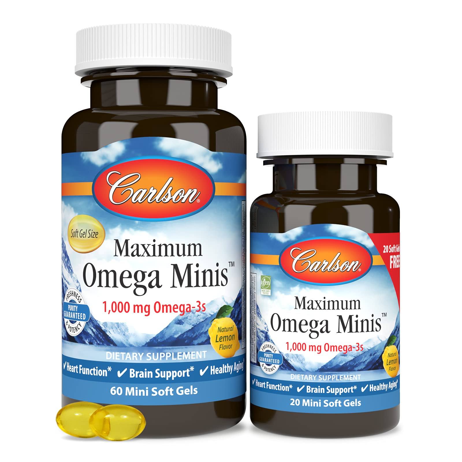 Carlson - Maximum Omega Minis, 1000 mg Omega-3s, Heart Function, Brain Support & Healthy Aging, Lemon, 60+20 Mini Softgels - Image 5