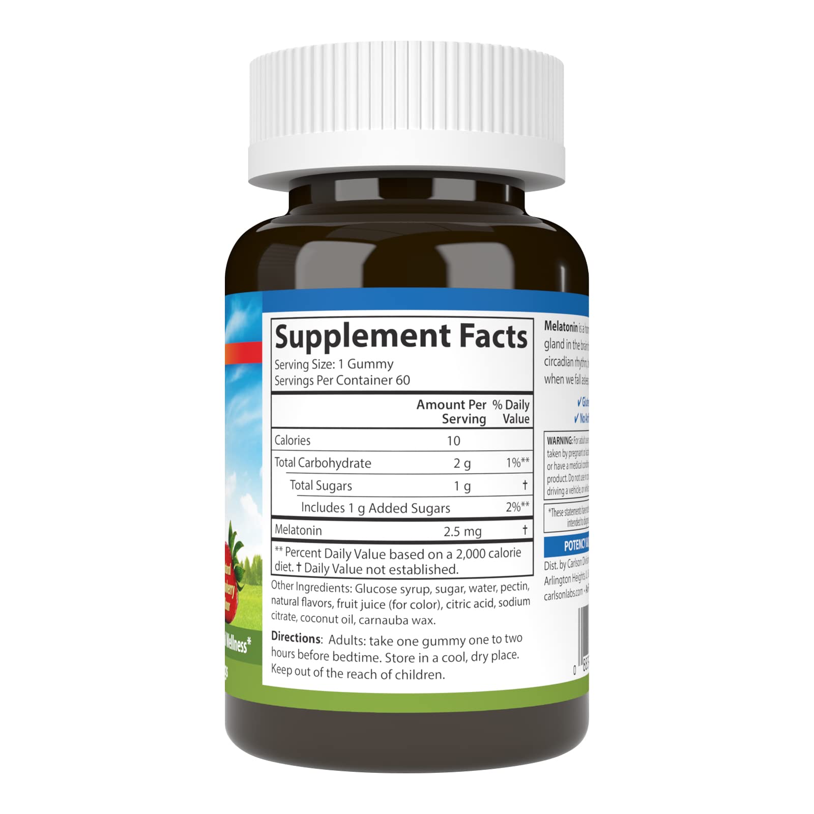 Carlson - Melatonin Gummies, 2.5 mg, Healthy Sleep, Promotes Relaxation, Natural Strawberry Flavor, 60 Gummies - Image 6