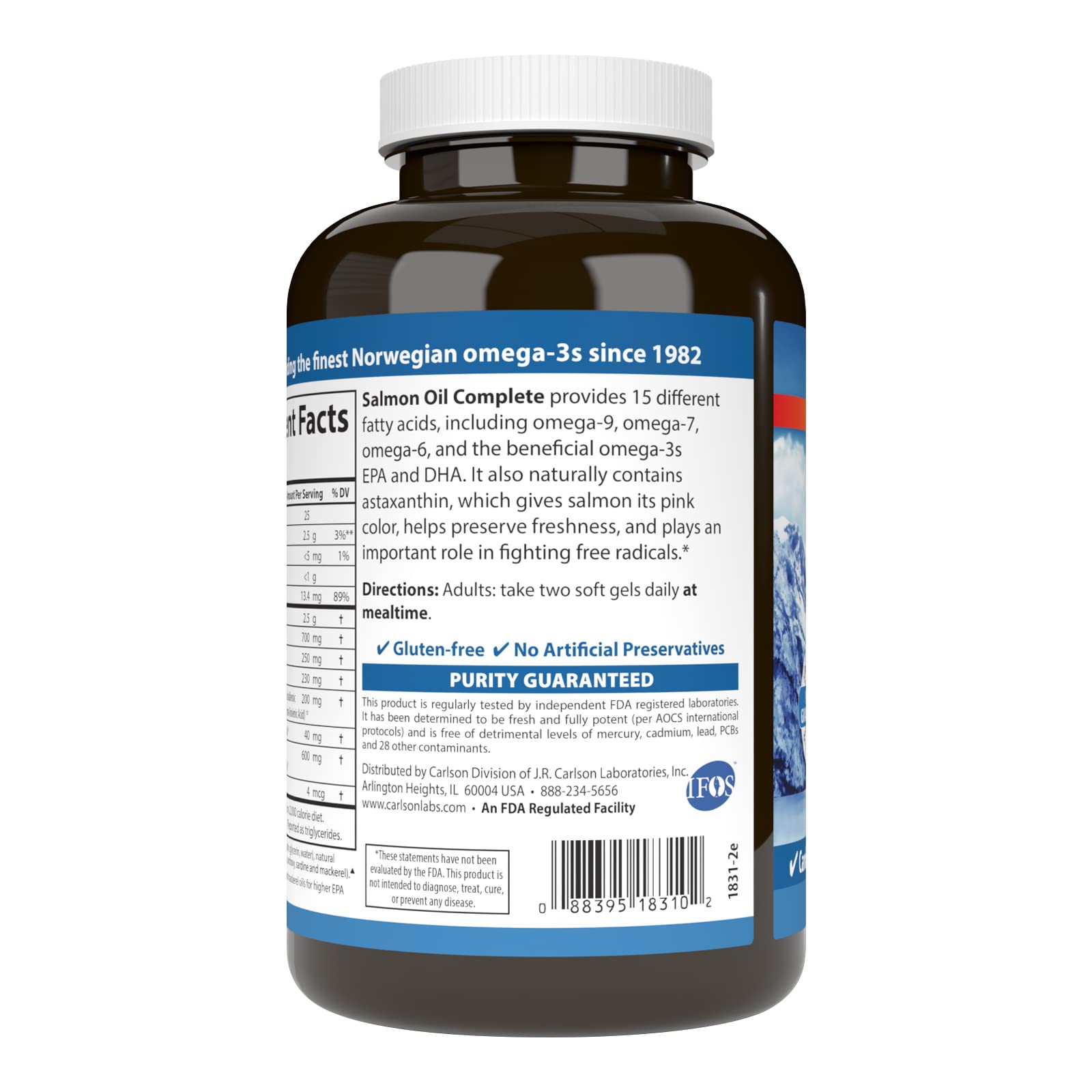 Carlson - Salmon Oil Complete, 700 mg Omega-3s + Astaxanthin, Cardiovascular Support, Brain Function & Joint Health, 120 soft gels - Image 3