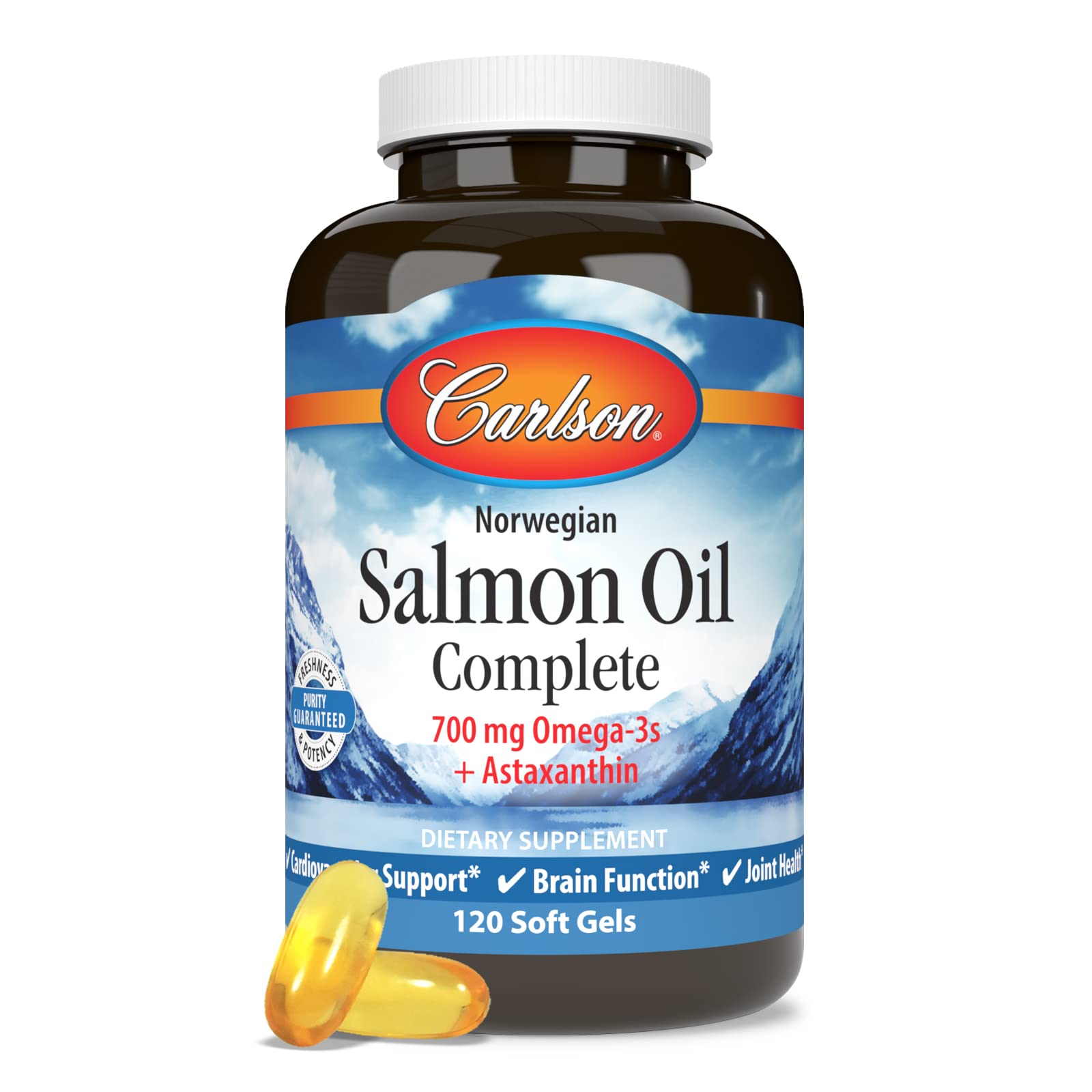 Carlson - Salmon Oil Complete, 700 mg Omega-3s + Astaxanthin, Cardiovascular Support, Brain Function & Joint Health, 120 soft gels - Image 5