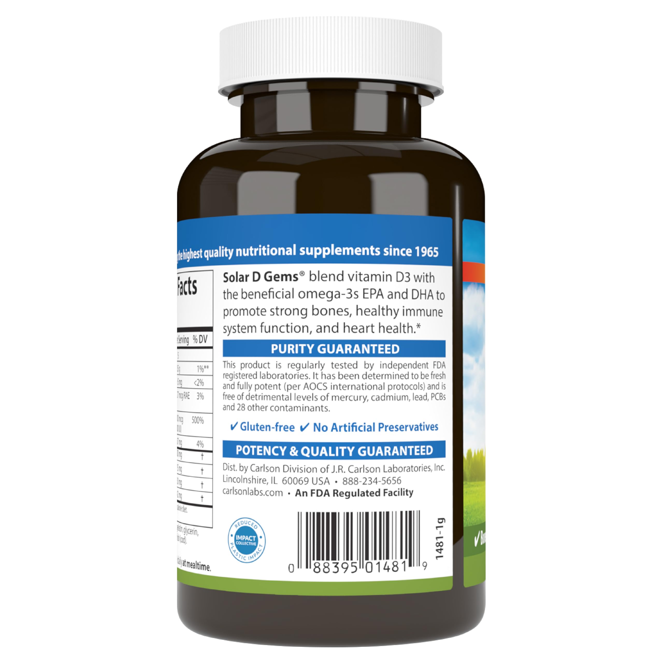 Carlson - Solar D Gems, Vitamin D3 and Omega-3 Supplement, 4000 IU (100 mcg) D3, 115 mg Omega-3 EPA and DHA, Vitamin D Fish Oil Capsule, Bone & Immune Health, Vitamin D Supplement, Lemon, 120 Softgels - Image 9