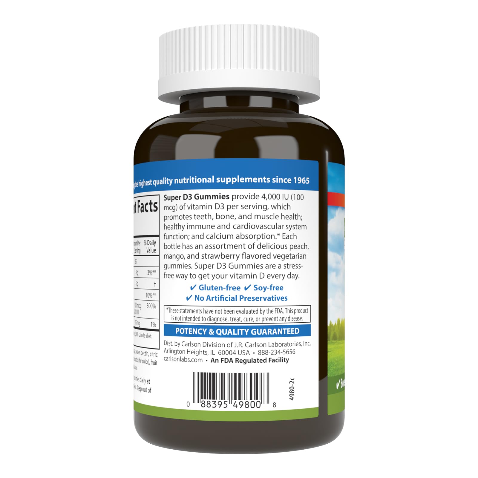Carlson - Super D3 Gummies 4,000 IU (100 mcg), Bone Health, Immune Support & Calcium Absorption, Natural Fruit Flavors, 120 Vegetarian Gummies - Image 5