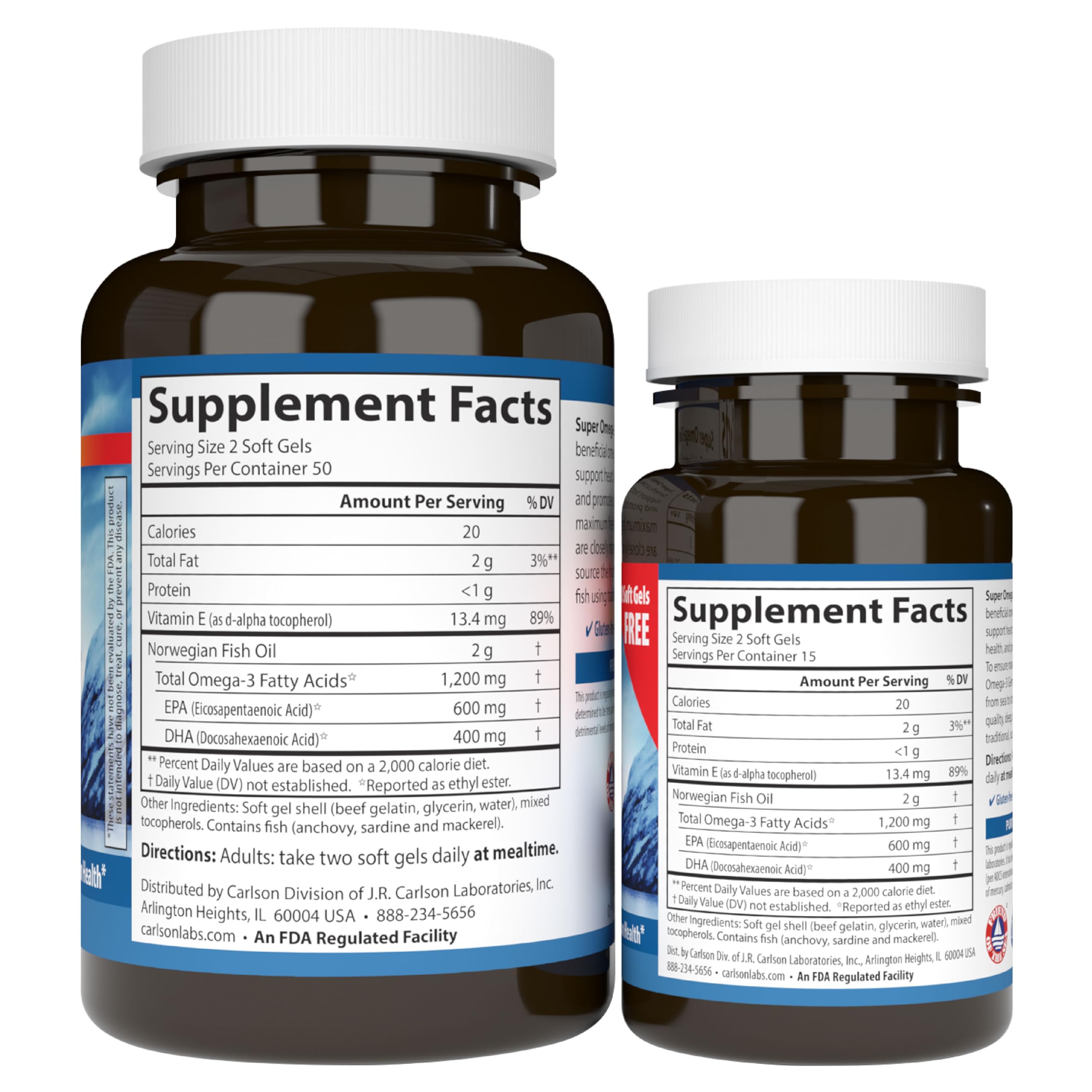 Carlson - Super Omega-3 Gems, 1200 mg Omega-3 Fatty Acids with EPA and DHA, Wild-Caught Norwegian Supplement, Sustainably Sourced Fish Oil Capsules, Omega 3 Supplements, 100+30 Softgels - Image 8