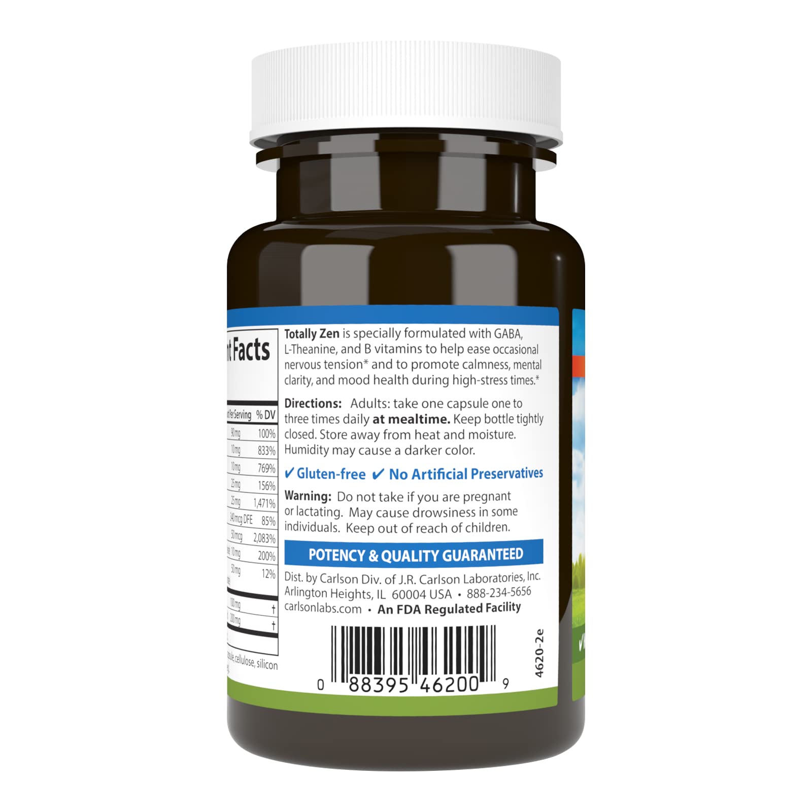 Carlson - Totally Zen, GABA, L-Theanine & B Vitamins, Healthy Mood, Promotes Calmness & Mental Clarity, 30 Capsules - Image 3