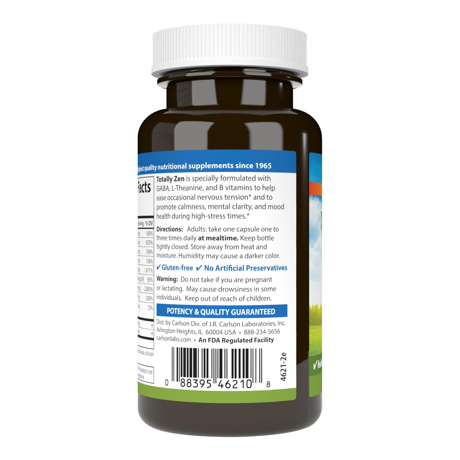 Carlson - Totally Zen, GABA, L-Theanine & B Vitamins, Healthy Mood, Promotes Calmness & Mental Clarity, 60 Capsules - Image 3