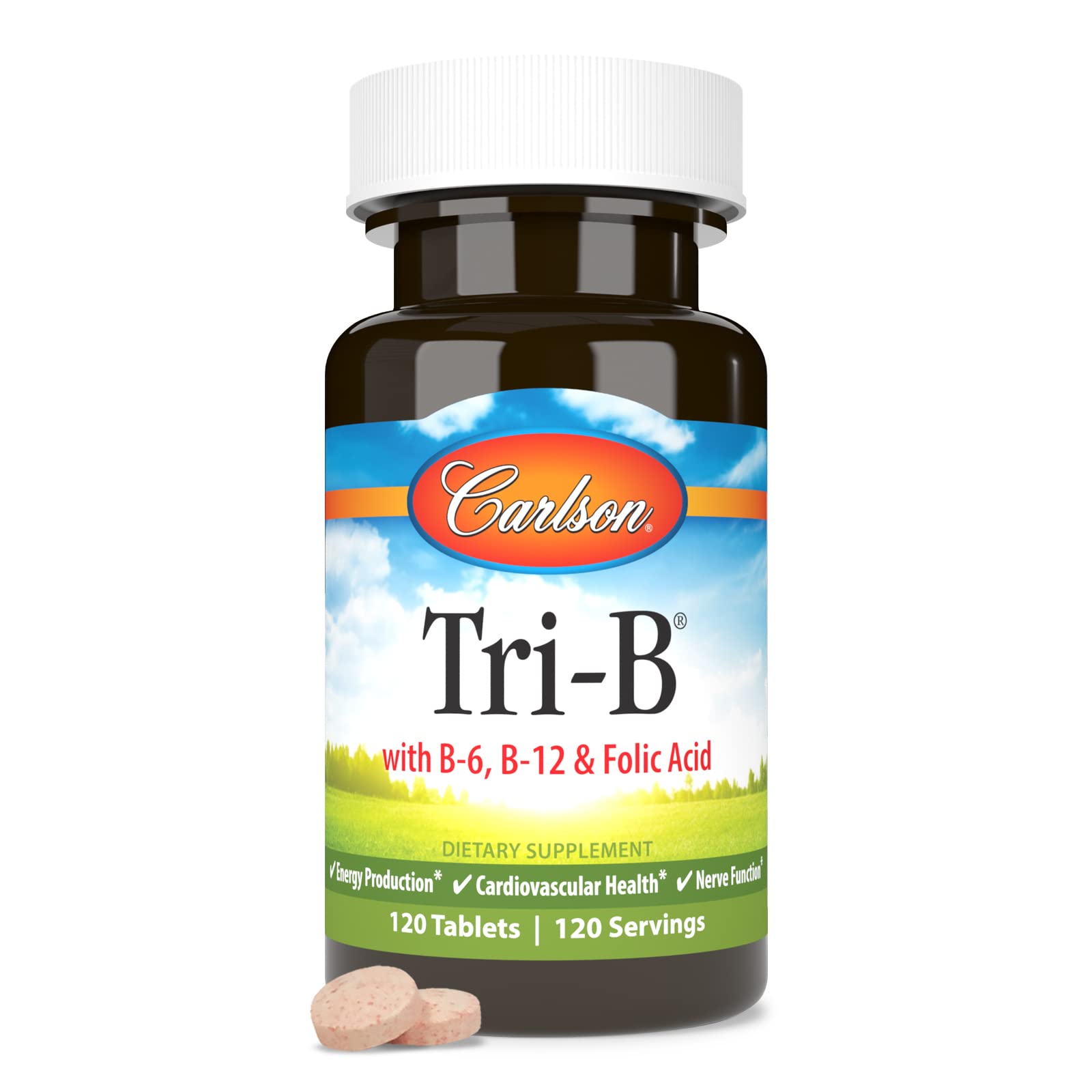 Carlson - Tri-B, Vitamin B Complex, 25 mg Vitamin B-6, 400 mcg Vitamin B-12, Folic Acid Energy Pills, Promote Cardiovascular Health, B Complex Vitamins, B12 Supplement, B Vitamin Complex, 120 Tablets - Image 5
