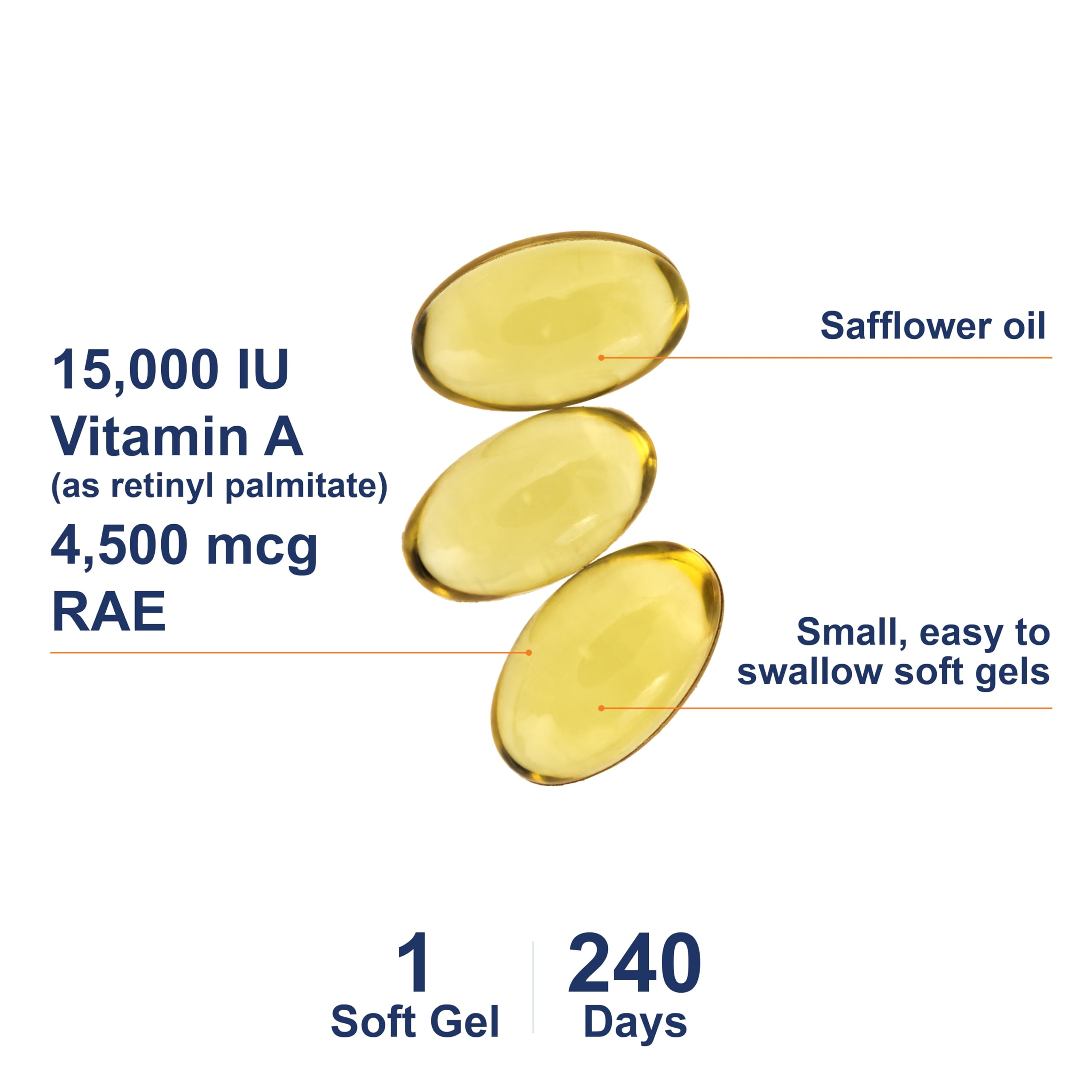 Carlson - Vitamin A, 15000 IU Palmitate (4500 mcg RAE), Vision Health & Healthy Skin, Immune Function, 240 Softgels - Image 3