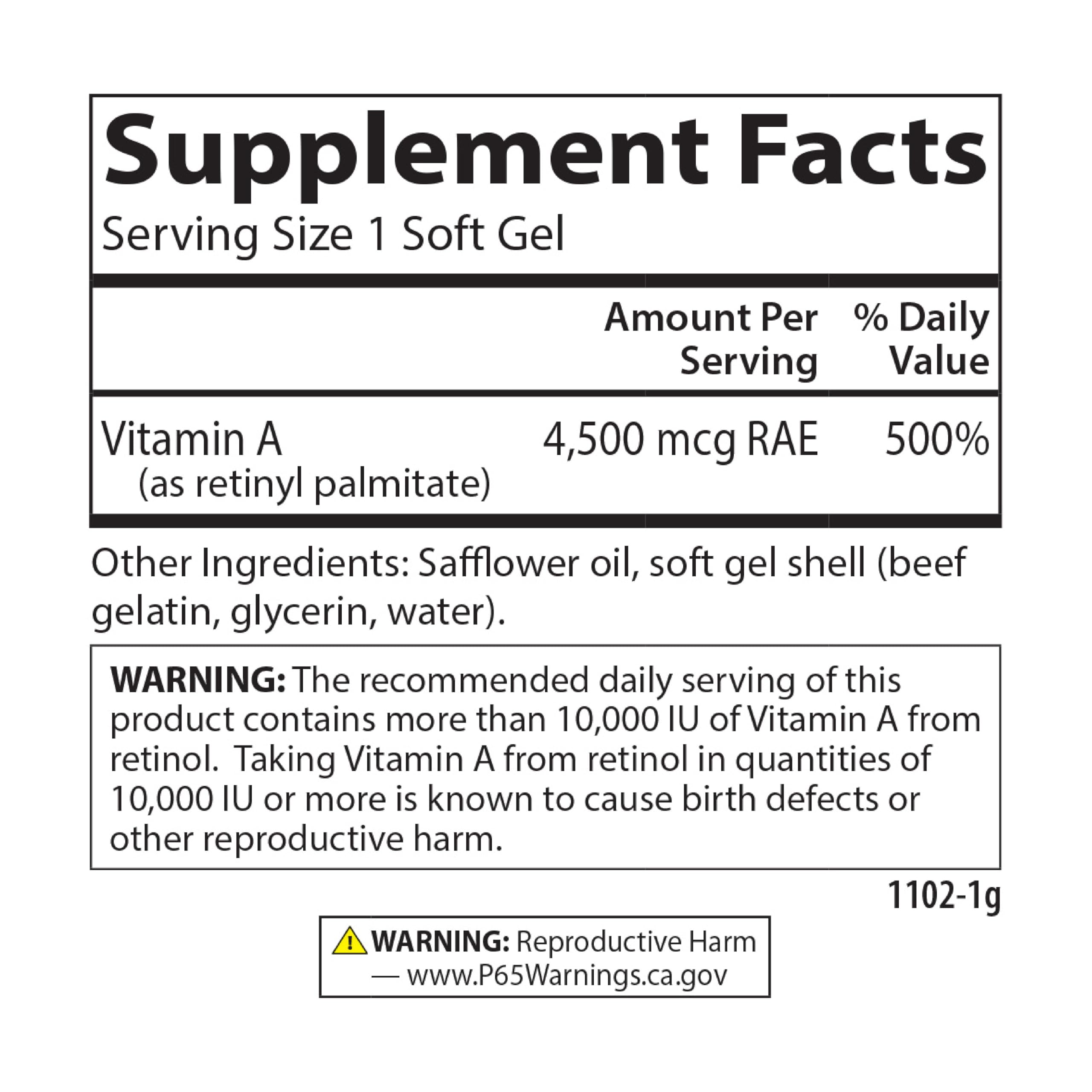 Carlson - Vitamin A, 15000 IU Palmitate (4500 mcg RAE), Vision Health & Healthy Skin, Immune Function, 240 Softgels - Image 9