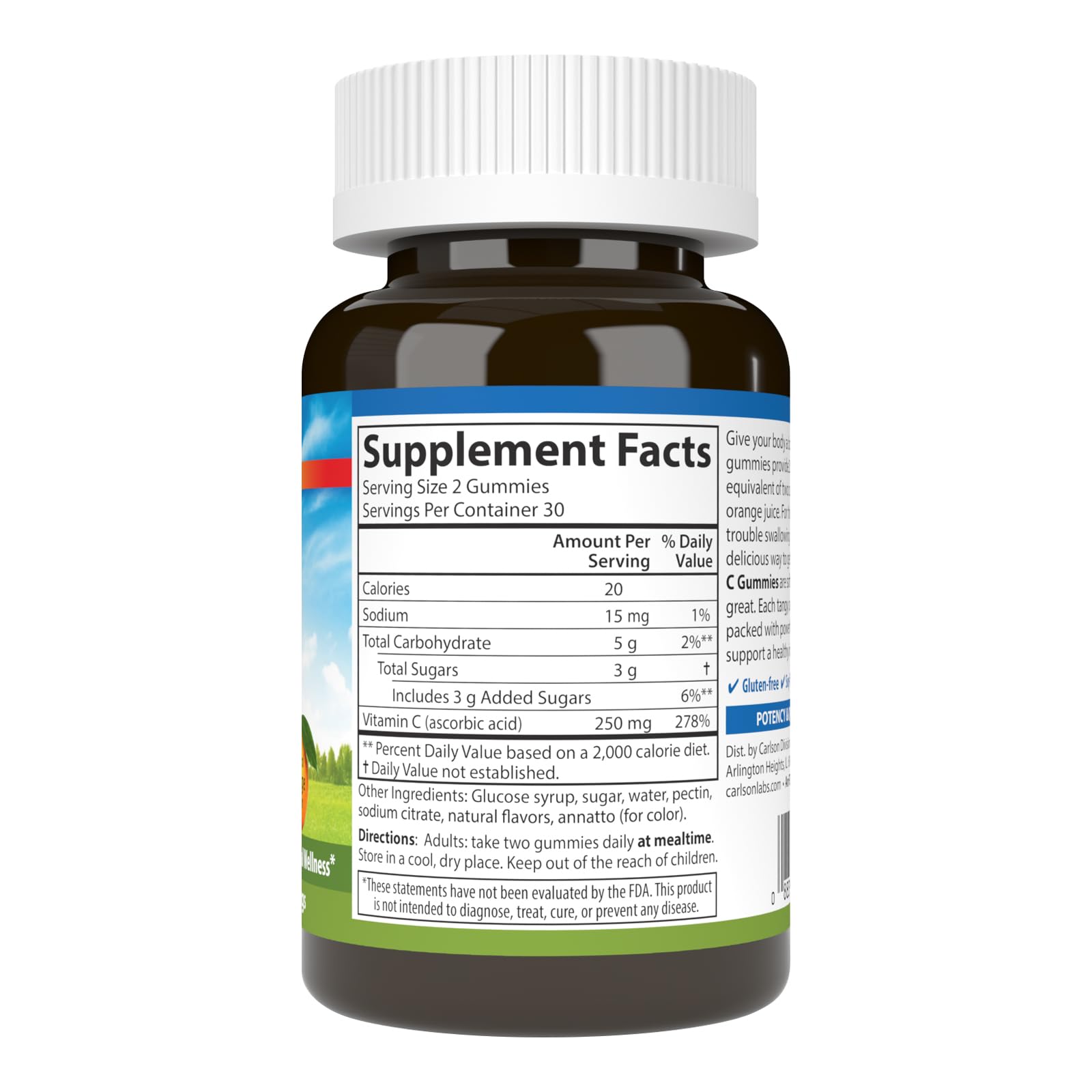 Carlson - Vitamin C Gummies, 250 mg, Immune Support & Antioxidant Power, Optimal Wellness, Orange, 60 Vegetarian Gummies - Image 6
