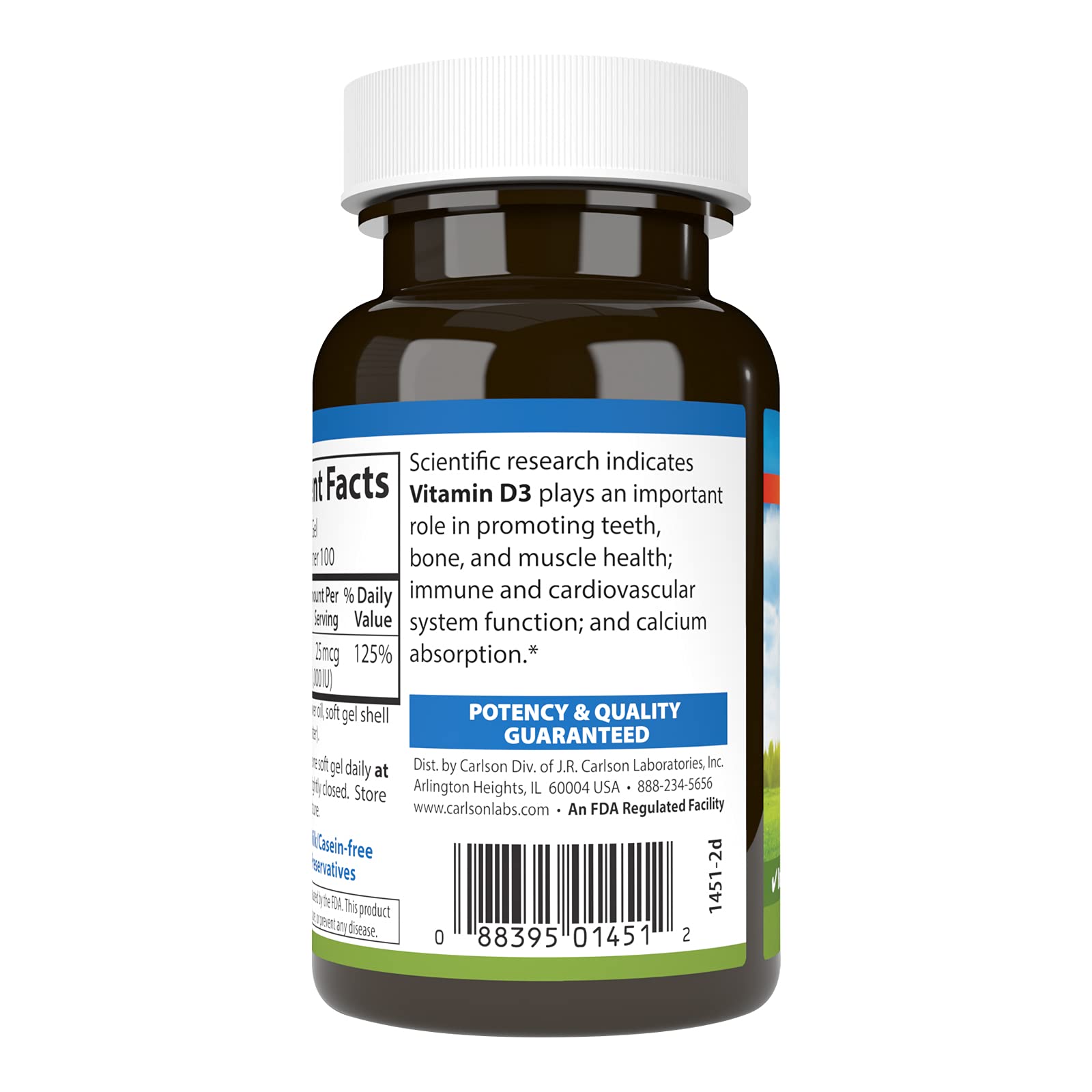Carlson - Vitamin D3, 1000 IU (25 mcg), Bone Health, Muscle Health, Cholecalciferol, Vitamin D Supplements, Vitamin D3 Soft Gels, 100 Softgels - Image 3
