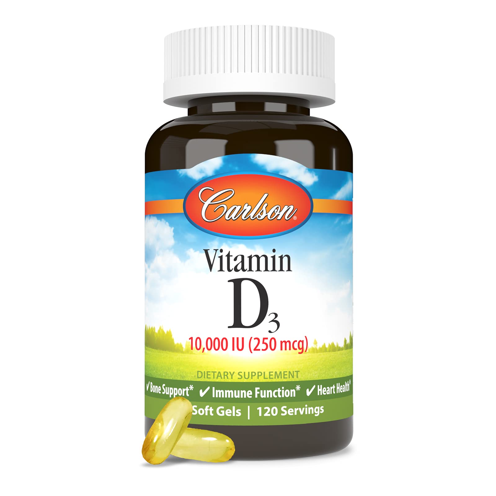 Carlson - Vitamin D3, 10000 IU (250 mcg), Vitamin D Supplements, Bone & Immune Support, Vitamin D3 Softgels, Heart Health, Gluten Free Vitamin D Capsules, 120 Softgels - Image 5