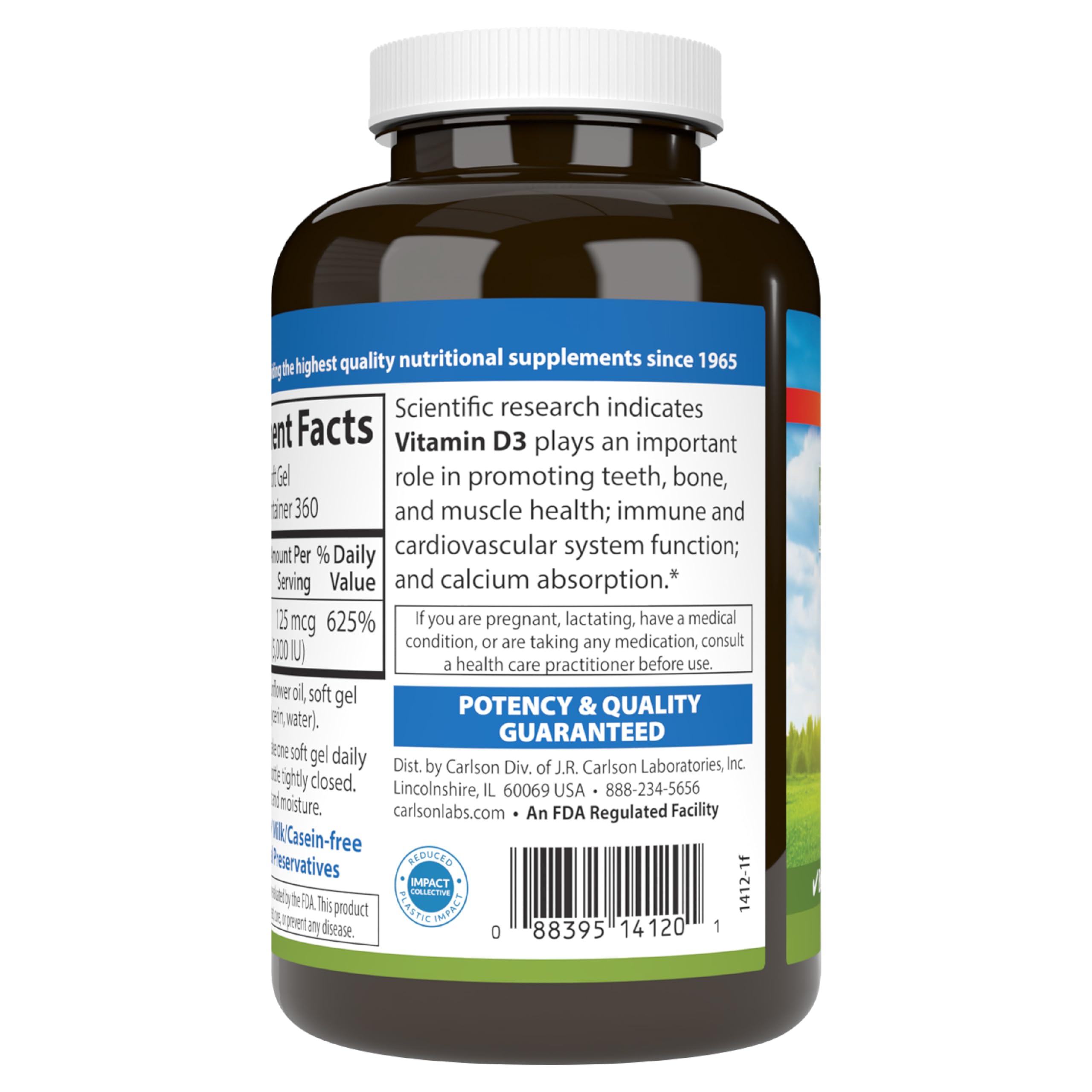 Carlson - Vitamin D3 5000 IU (125 mcg), Bone Health, Muscle Health, Cholecalciferol, Vitamin D Supplements, Vitamin D3 Soft Gels, 360 Softgels - Image 9