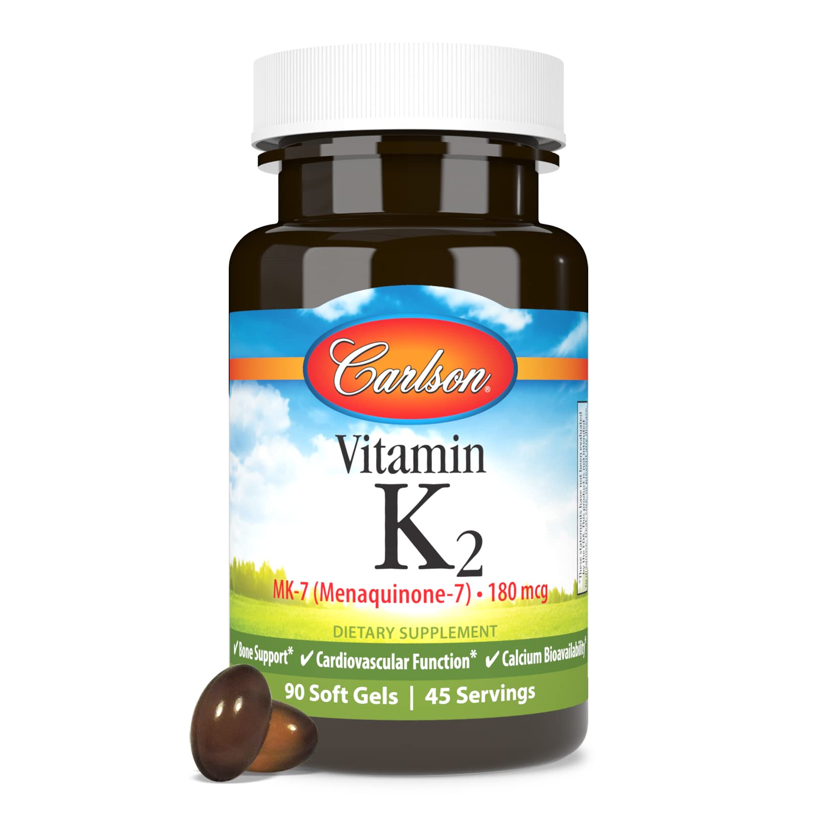 Carlson - Vitamin K2 MK-7 (Menaquinone), 180 mcg, Bone Support, Calcium Bioavailability, K2 Vitamin, Vitamin K-2, 90 Softgels - Image 5