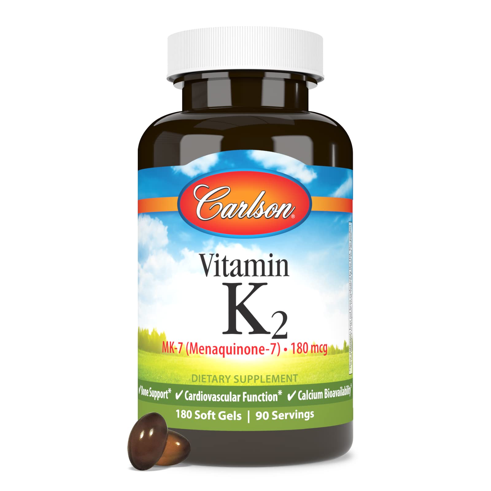Carlson - Vitamin K2 MK-7 (Menaquinone), 180 mcg, Bone Support, Calcium Bioavailability, K2 Vitamin, Vitamin K-2, 180 Softgels - Image 5